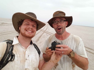 Rob Howie and Prof Phil Bland with THE meteorite